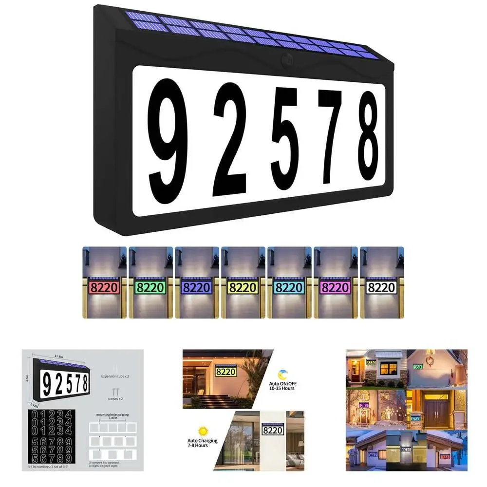 Solar Address Sign Lighted Outdoor Waterproof RGBW Color House Numbers for Home